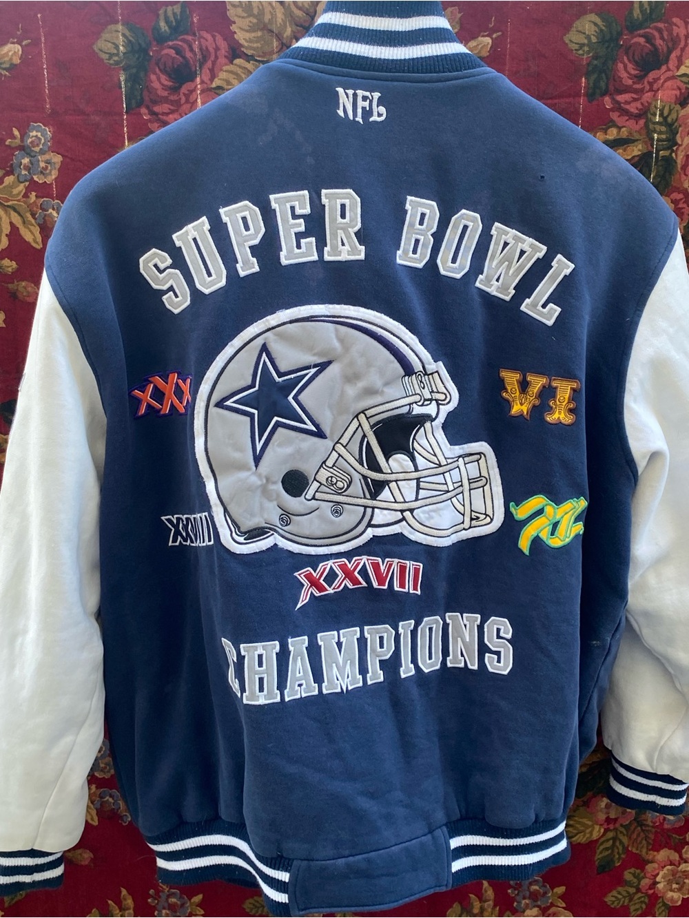 NFL Blue and Red Embroidered Logo Jacket Label